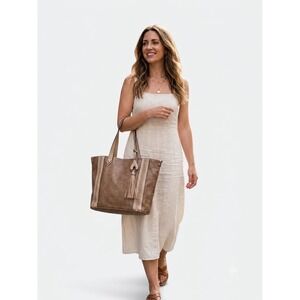 Darcy Marks London Faux/ Began Lether Taupe/Tan Shoulder Tote Bag Braided Purse